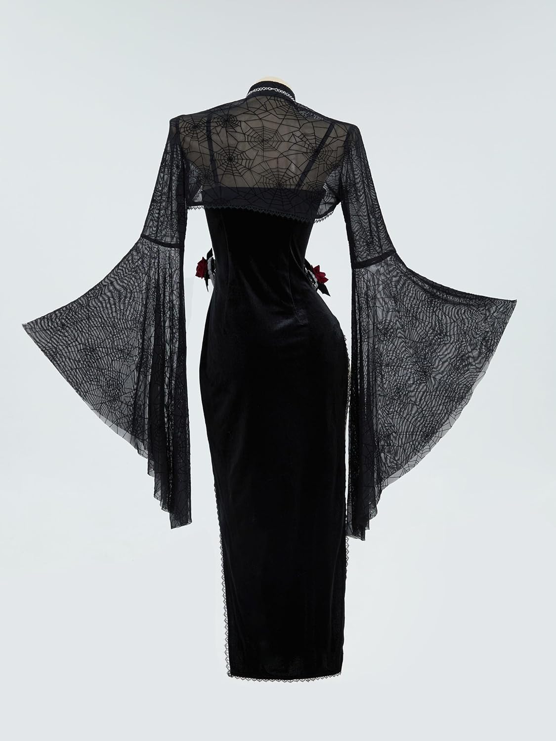Gothic Vampire Costume – Velvet Bodycon Dress & Spiderweb Cloak Set