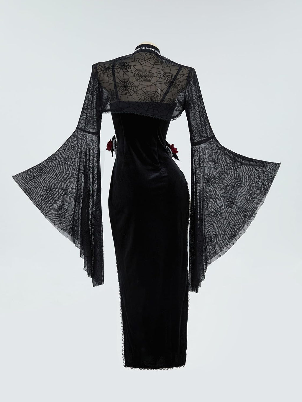 Gothic Vampire Costume – Velvet Bodycon Dress & Spiderweb Cloak Set