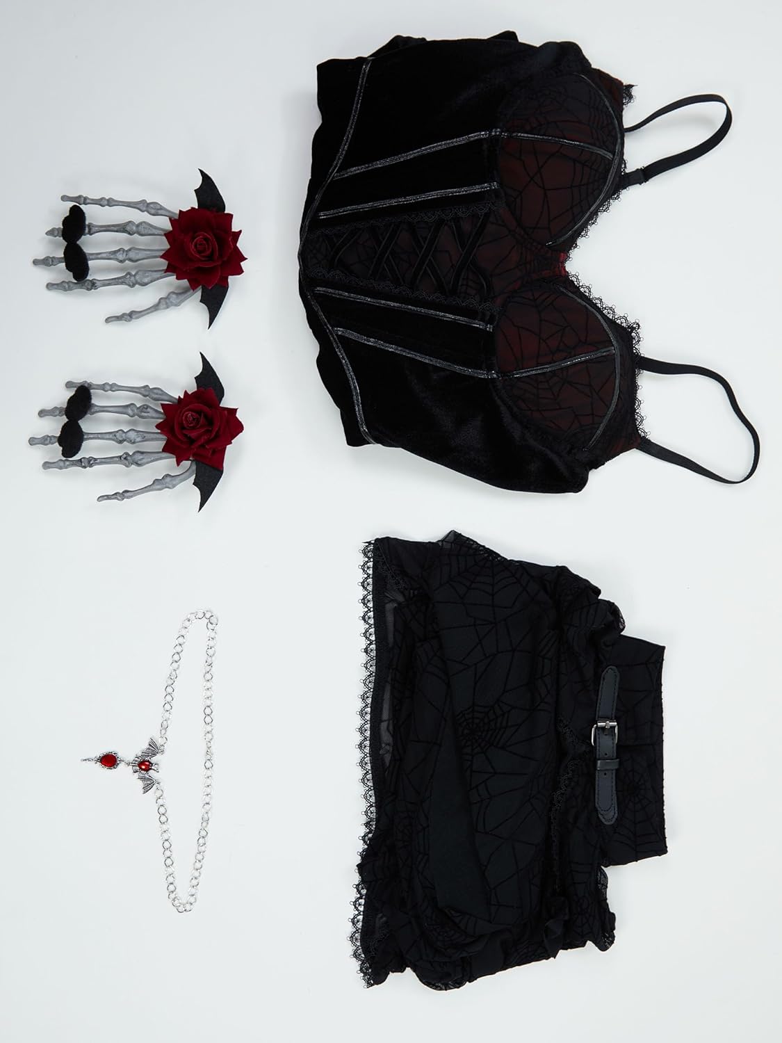 Gothic Vampire Costume – Velvet Bodycon Dress & Spiderweb Cloak Set