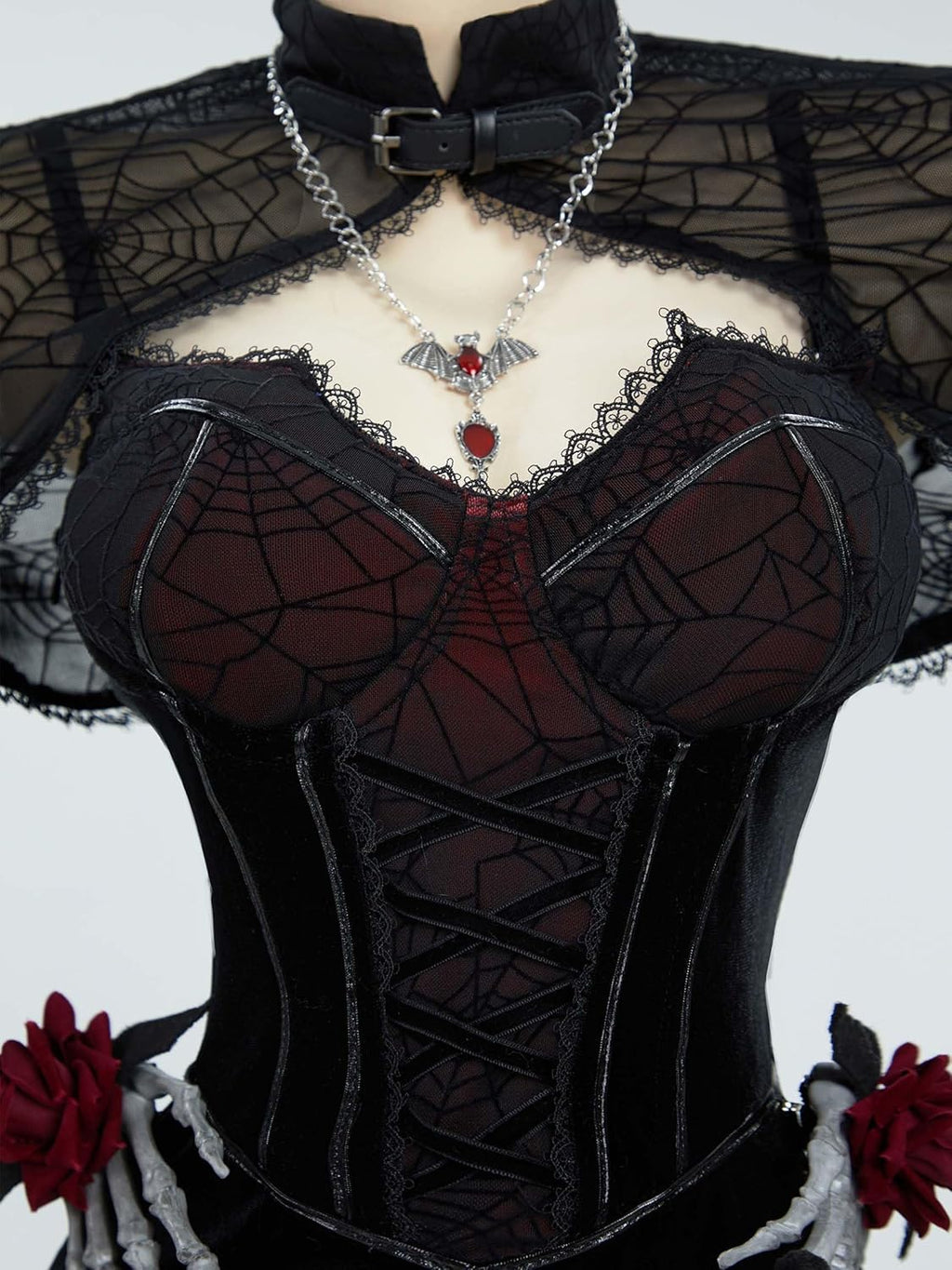 Gothic Vampire Costume – Velvet Bodycon Dress & Spiderweb Cloak Set