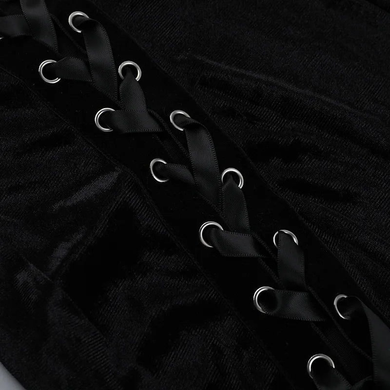 Velvet High Split Cross Dress – Gothic Spaghetti Strap Gown