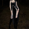 Velvet High Split Cross Dress – Gothic Spaghetti Strap Gown