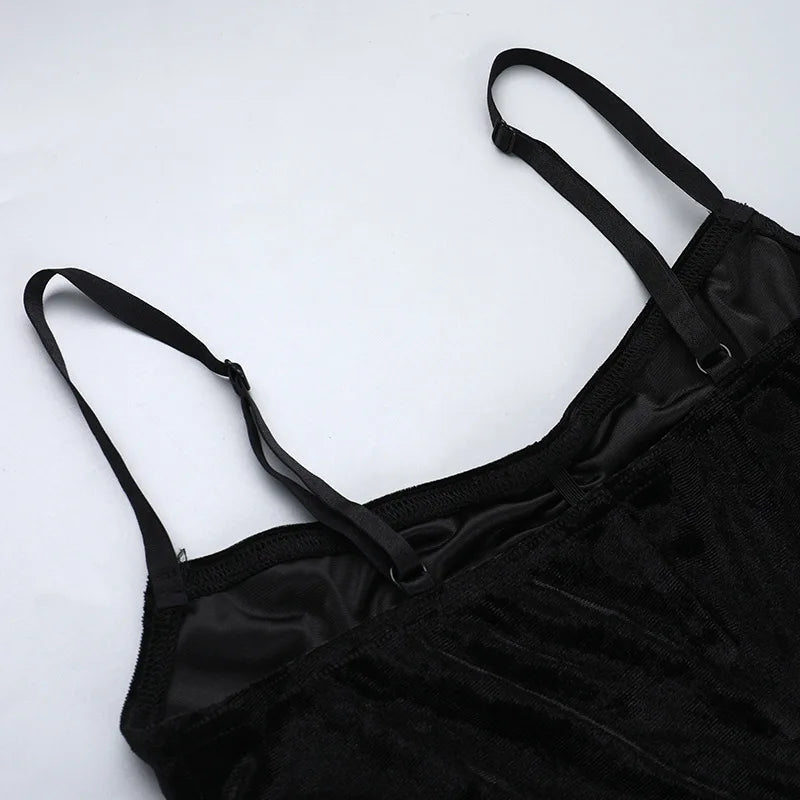 Velvet High Split Cross Dress – Gothic Spaghetti Strap Gown