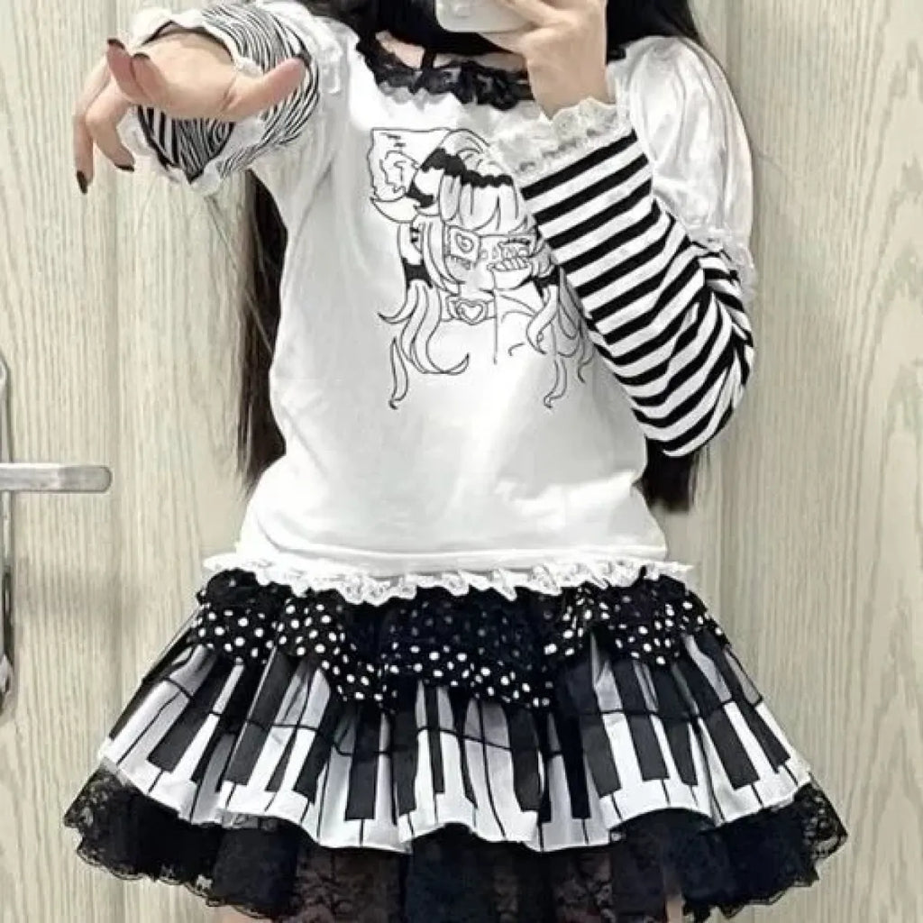 Gothic Lolita Piano Skirt – Polka Dot Lace Mini