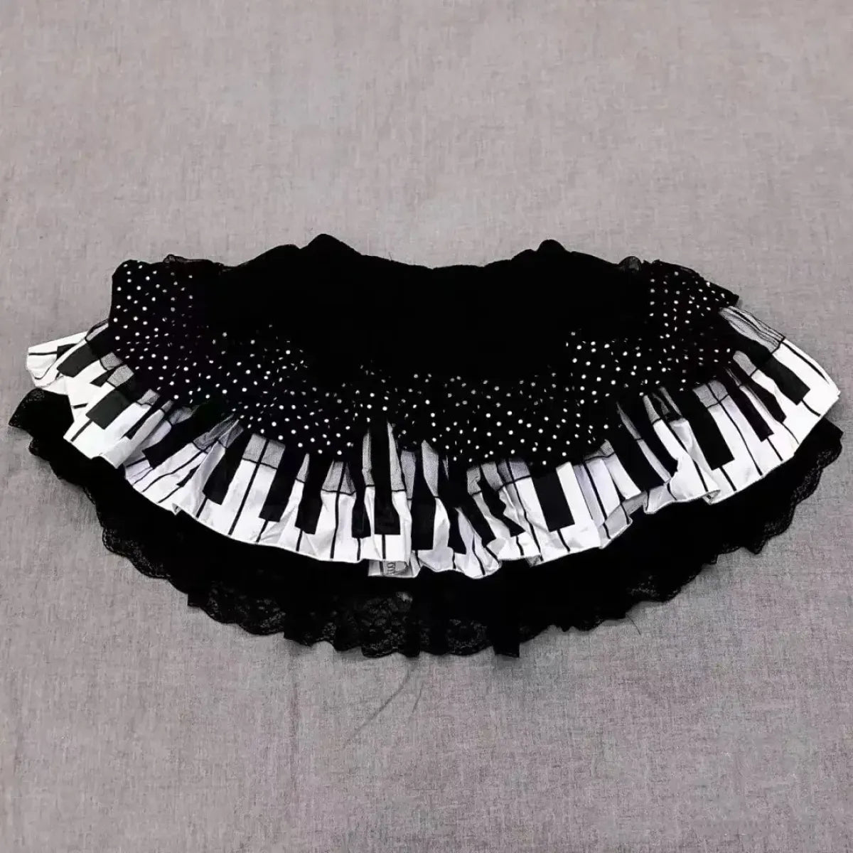 Gothic Lolita Piano Skirt – Polka Dot Lace Mini