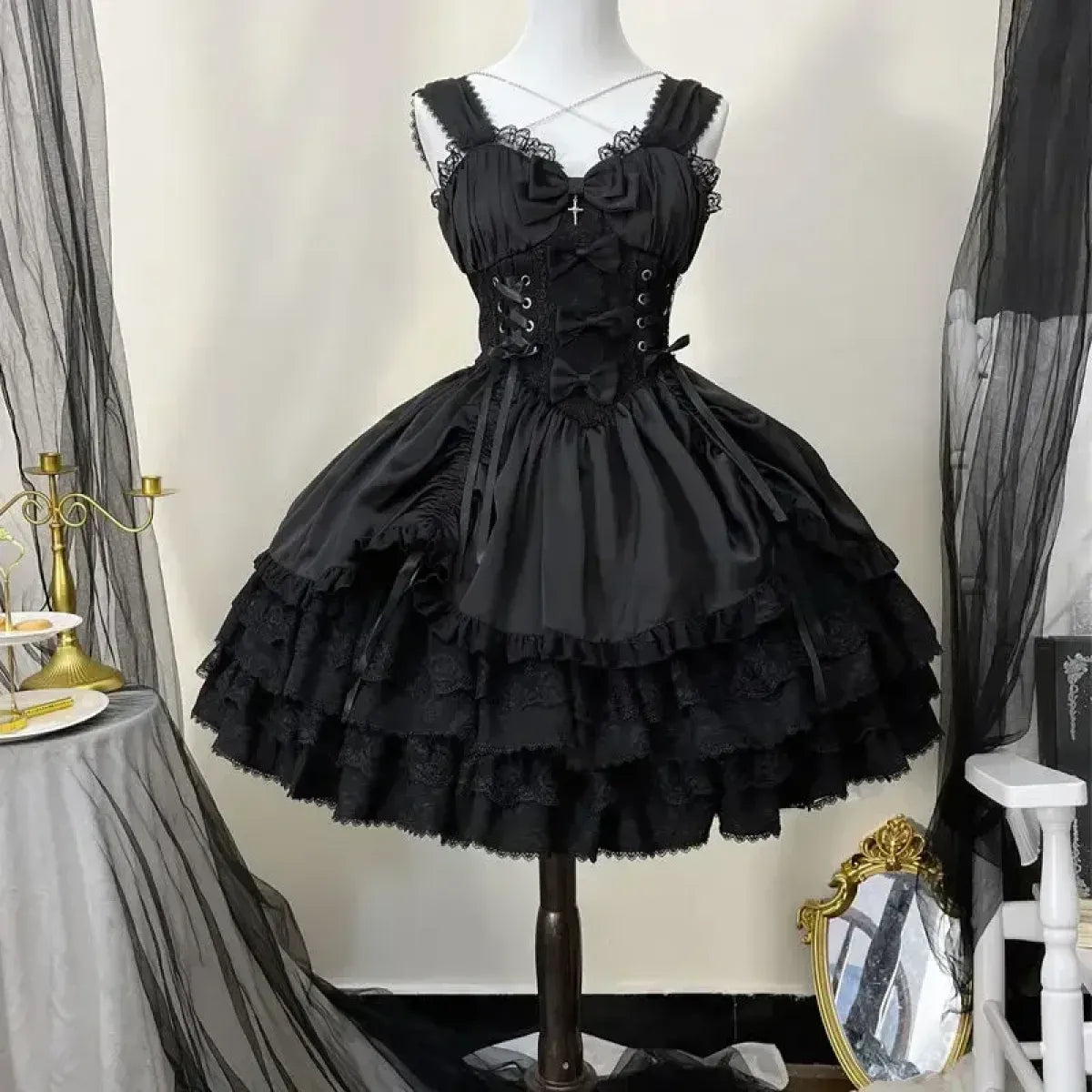 Gothic Victorian Lolita Dress – Punk Lace & Bow