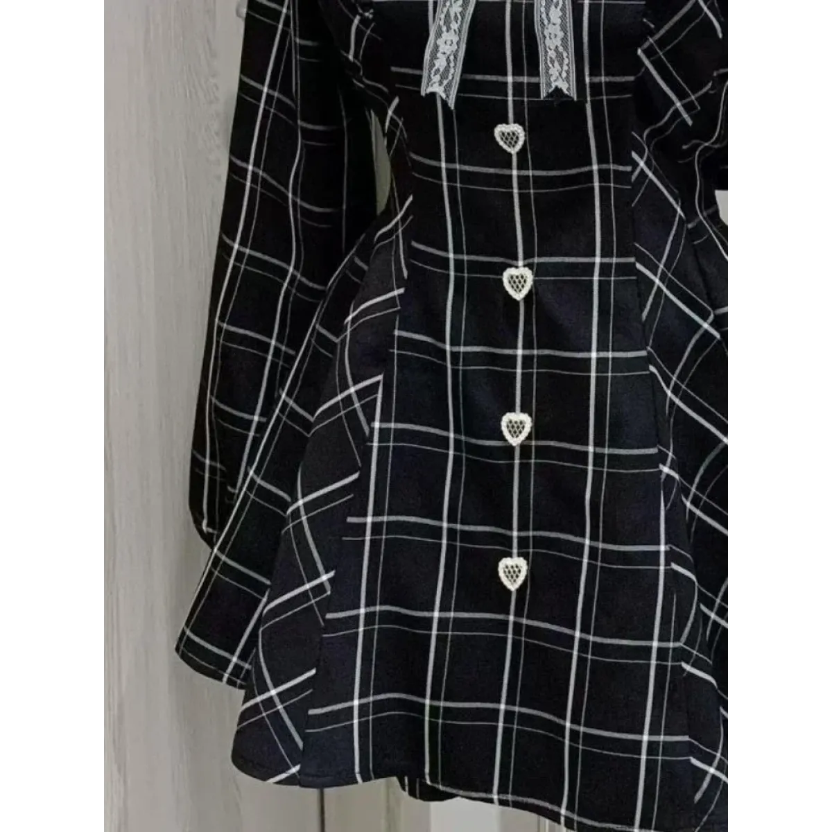 Lolita Plaid Lace Trim Dress – Heart Button Gothic Schoolgirl