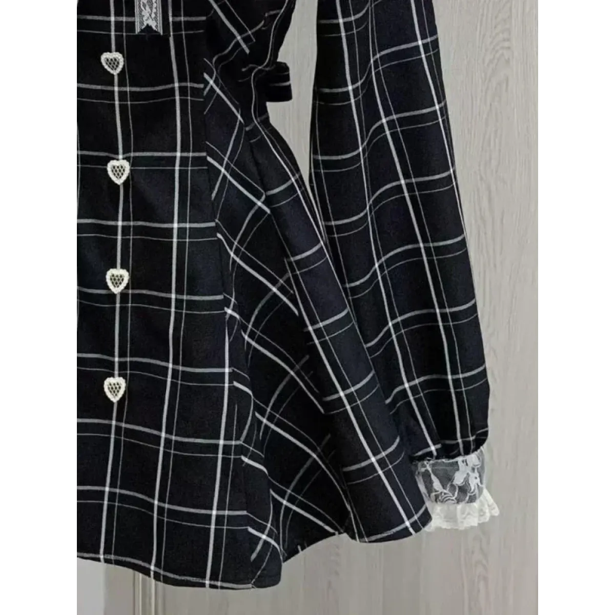 Lolita Plaid Lace Trim Dress – Heart Button Gothic Schoolgirl