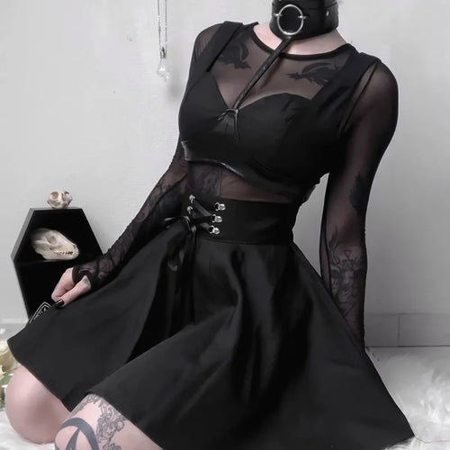 Gothic Lace-Up Mini Skirt – Corset Waist Dark Fashion