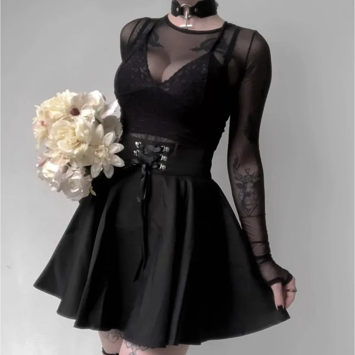 Gothic Lace-Up Mini Skirt – Corset Waist Dark Fashion